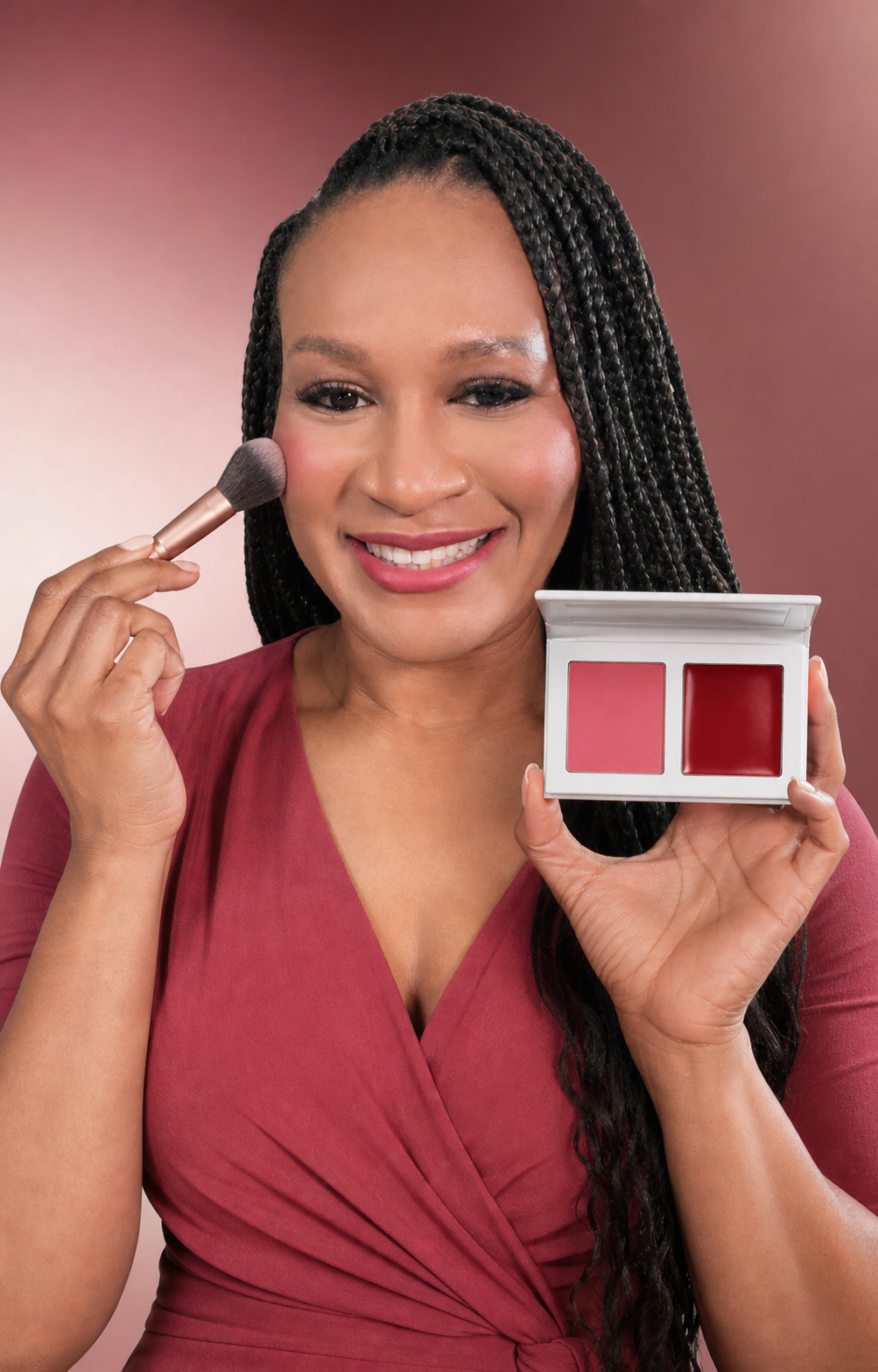 Rouge Bloom - Cream + Powder Blush Duo shown on model
