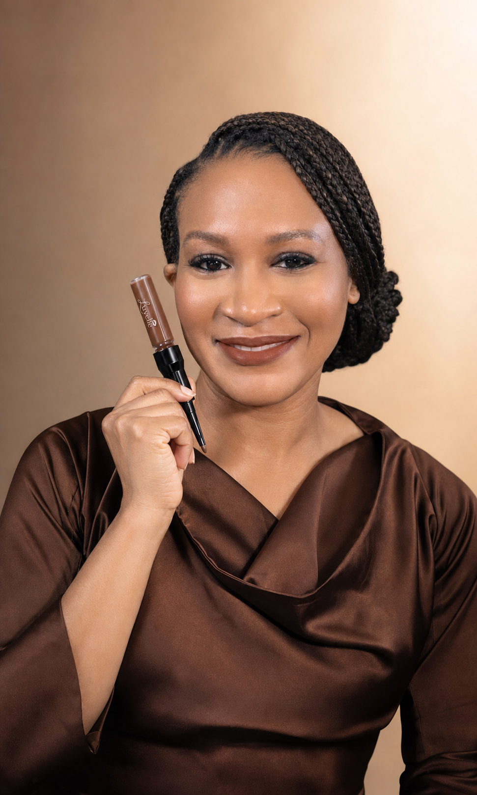 Velvet Cocoa - Liquid Lip Stain + Sculpting Cream Liner shown on model